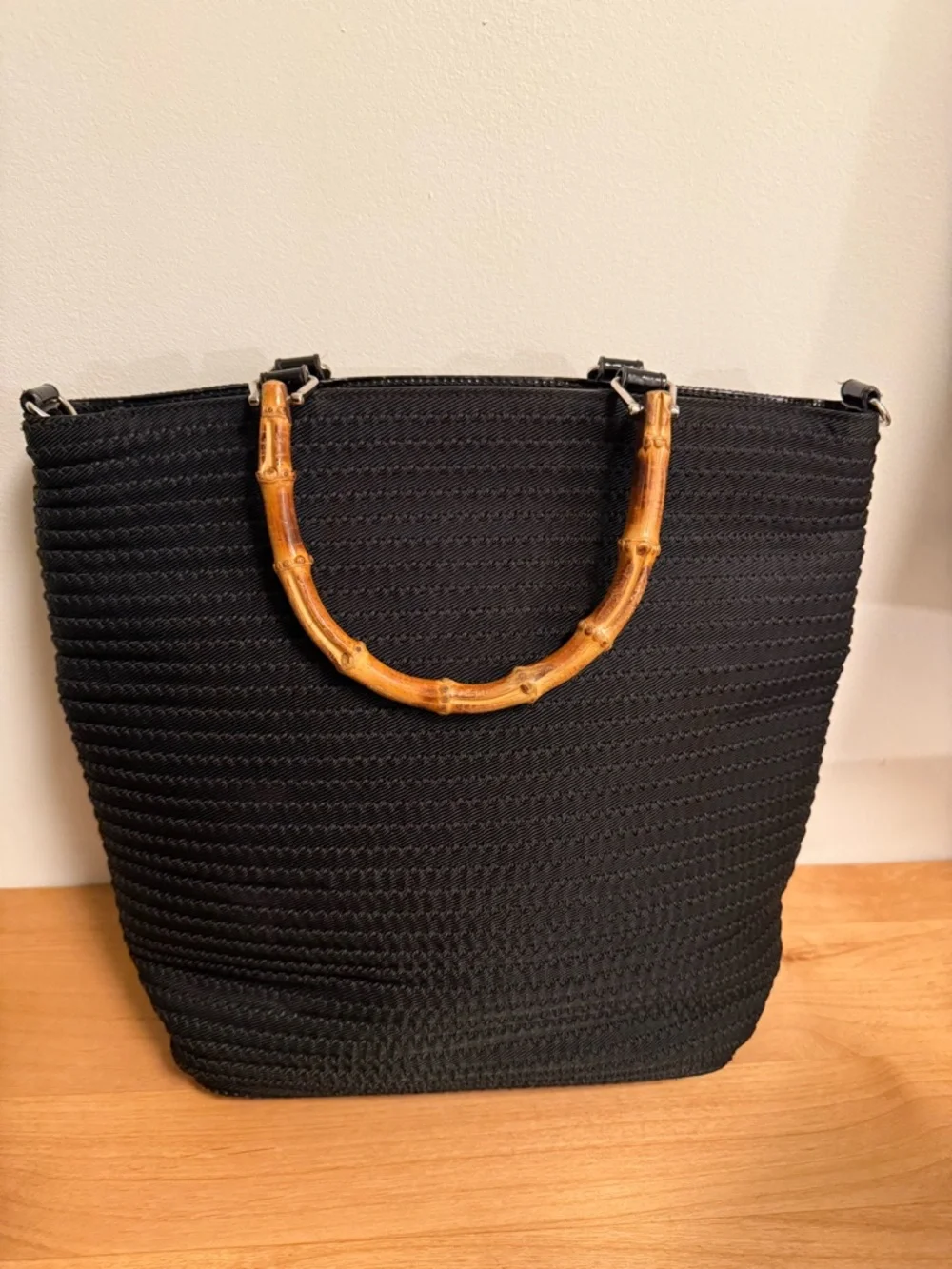 Gucci Black Woven Tote with Bamboo Handles - Picture 2 of 11